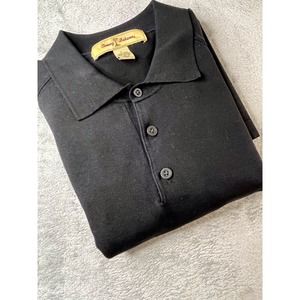Tommy Bahama Polo Shirt Mens Large Black Short Sleeve‎ Silk blend
